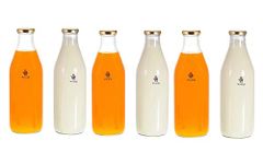 Machak Milk, Water and Juice Glass Bottle with Lid, 1 Litre, Clear (Set of 6)