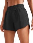 CRZ YOGA Women's High Waist Running Shorts - 3'' Mesh Liner Quick Dry Athletic Gym Workout Shorts with Zipper Pocket Black 8