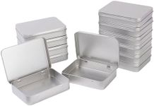LJY 12-Pack Rectangular Metal Empty Tins, Mini Storage Organizer Boxes with Secure Hinged Lids, Suitable for Crafts, Jewelry, Beads, Office Supplies DIY, Blank Containers 4.5x3.3x0.9 Inch (Silver)