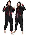 Kgromfy Adult Onesie Hooded Jumpsuit Family Couples Matching Pajamas Zipper Sleepwear One Piece Christmas Loungewear, Black-red Zipper, XX-Large