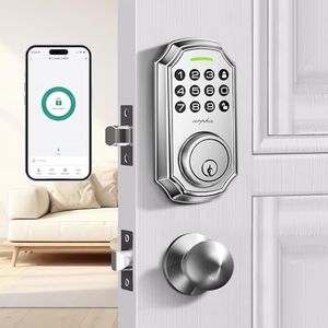 Keyless Entry Door Lock with 2 Door Knobs - App Control Electronic Keypad Deadbolt Smart Lock - 100 Code Keypad Door Lock with Handle - Front Door Lock Set - One Time Code - Auto Lock（Nickel）