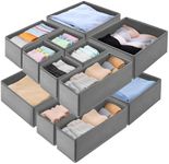 Dntorx Drawer Organizer Clothes, 12 Pack Foldable Underwear Organizer Drawer Dividers Fabric Baby Clothes Organizers and Storage Dresser Drawer Organizers Bins for Nursery, Closet, Bedroom (Grey)