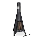 Relaxdays Patio Heater with Spark Screen Door, Decorative Fire Pit, Garden Brazier, For Wood, 120 x 45 cm, Steel, Black