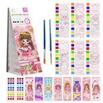 FunBlast Watercolor Coloring Book, 2 in 1 Painting and Drawing Book with Paint Brush, DIY Bookmark for Kids, Magic Water Book for Kids, 20 Sheets Princess Painting Book for Kids (Princess Pink)