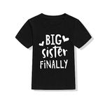 Koijhnb Baby Girls Announcement Tees Big Sister Finally Toddler Girls Reveal T-Shirt (Big Sister Finally Black, 4-5 Years)