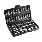 LUOWAN 46 Piece 1/4 Inch Drive Socket Set&Tool Sets,Ratchet Wrench Set with 4-14mm Cr-V Sockets,Screwdriver Bits,Extension Bars for Household Car Bike Repair