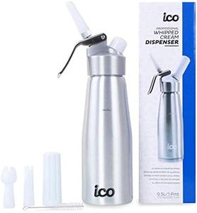 ICO Professional Aluminum Whipped Cream Dispenser for Homemade Whipping Cream, Desserts, Dips, Sauces, and Infused Liquors, Whipped Cream Maker for use with Whip Cream Charger, Silver, 1-Pint