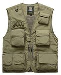 Men's Sports 15-Pocket Utility Vest Waistcoat Gilet Outdoor Quick Dry Fishing Photography Casual Vest Jacket Sleeveless Jacket Waistcoat (UK Small/TAG XL, Khaki)