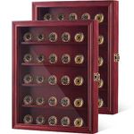 2 Pcs Challenge Coin Display Case Medals Coin Holder with Removable Shelves and Acrylic Door Coin Rack Stand Medal Cabinet Rack Holder Wood Display Shadow Box for Medal Wall(Red)