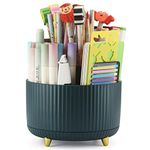 DOCMON Desk Organizer, Rotating Pen Holder Pencil Holder for Desk, Makeup Brush Holder for Vanity, 5 Slots Spinning Pen Cup Pencil Cup for School, Office, Home - Dark Green