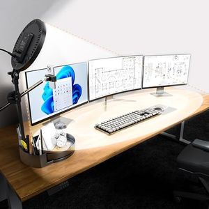 Zoom Lighting for Computer, Adjustable Desk Lighting for Video Callst,55W Dimmable Full Screen Ring Light,with Rotating Storage Box,Pen Holder Stand,Phone Holder and Controller (Black, 10.5)