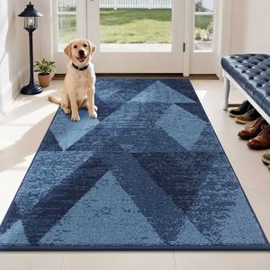 COSY HOMEER Entryway Rugs Doormat 36"x60", Non-Slip Absorbent Polyester, Washable Rugs for Front Door, Dirty Paws & High Traffic Areas, Blue