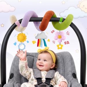 Stuffed Spiral Baby Car Seat Toys, Best Newborn Shower Gifts, Soft Infant Essentials Must Have Stroller Hanging Toys (Vibrant Nature)