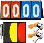 Yauhar 10Pcs Soccer Referee Kit Contain 4-Digital Portable Table Top Scoreboard Flipper, Stainless Steel Sports Whistles, Red Yellow Cards with Notebook for Football Soccer