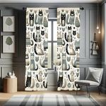 Ambesonne Cats Window Curtains, Modern Scandinavian Inspired Innocent Kitten Pattern with Leafy Details, Lightweight Decor 2-Panel Set with Rod Pocket, Pair of - 28" x 84", Pale Teal Pale Khaki Grey