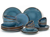 Bodhi House Handcrafted Stoneware Reactive Glaze Ceramic Dinner Set, 20 Pieces Serving for 6, Microwave and Dishwasher Safe, Bone-ash Free, Crockery Set for Dining and Gifting, Greenish Blue