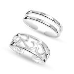 LeCalla 2 Pcs 925 Sterling Silver Heart Hawaiian Leaf Band Tail Toe Rings Open Adjustable for Women