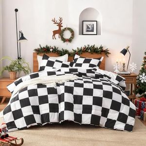 Andency Checkered Comforter Full(79x90Inch), Black White Plaid Gingham Bed Set for Teen Boys Kids, Lightweight Microfiber Geometric Preppy Bedding，2 Pieces