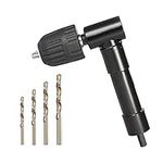 0.8-10mm Right Angle Bend Extension, Right Angle Drill Attachment with 4 Bits Woodworking Corner, 90 Degree Cordless Drill Attachment Adapter for Tight Corner Workspace(Black)