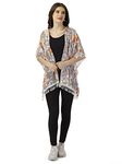 Fbella Women Chiffon Floral Kimono Shrug (OS) White