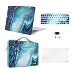 MOSISO Compatible with MacBook Air 13 inch Case 2021-2018 Release A2337 M1 A2179 A1932 Retina, Plastic Creative Wave Marble Hard Shell&Sleeve Bag&Keyboard Skin&Webcam Cover&Screen Protector, Blue