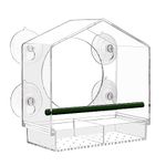 Suekiria Acrylic Window Bird Feeder with 4 Strong Suction Cups, Clear Bird House, Removable Food Tray with Drain Holes, Easy Install and Clean for Backyard and Outdoor