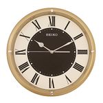 SEIKO Elegant Round Luminous Roman Numbers Analog Plastic Case Night Glow Wall Clock for Bedroom Living Room Home Decor Office Gifts (Size: 31 x 5 x 31 CM | Weight: 680 Gram | Color: Almond) QXA920G