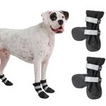 Spark Paws Water-Resistant Dog Boots for Medium Large Dogs, Anti-Slip Dog Shoe Booties Paw Protector for Rain Snow Hiking Reflective Straps 4PCS - Black, D