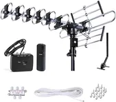 Five Star Outdoor HD TV Antenna Strongest Up to 200 Miles Long Range with Motorized 360 Degree Rotation, UHF/VHF/FM Radio Infrared Remote Control with Installation Kit and Jpole