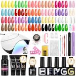 PHOENIXY 47PCS Gel Nail Polish Set with U V Lamp, 20 Colours Gel Nail Polish and 3 Colours Poly Extension Builder Gel with Slip Solution, Complete Gel Nail Kit Gifts for Women