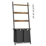 VASAGLE Laundry Basket, 2-Section Laundry Hamper with Blanket Ladder, Pull-Out and Removable Liners, 2 Shelves, 5 Hooks, 2 x 46L, 73 x 33 x 177 cm, Rustic Brown and Black BLH221B01