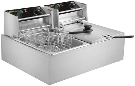 ROVSUN Freidora eléctrica de 22.8 cuartos de galón/21.6 L con cestas y tapas, freidora de grasa de cocina de doble tanque de acero inoxidable para papas fritas, donas y más, temperatura ajustable,