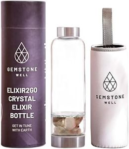 Elixir2Go Crystal Elixir Bottle - 16oz Gemstone Water Bottle for Making Crystal Infused Gemwater - Includes Gem Stones and Protective Neoprene Sleeve (Smoky Quartz & Clear Quartz)
