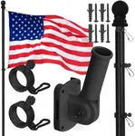 Flag Pole Kit - with American Flag for Outside 3x5 Made in USA with Flagpole Kit 6 Foot Tangle Free Spinning with Mounting Bracket Flag Pole Heavy Duty Flagpole Outdoor House & Porch Use, Toughened Aluminum with Two Ring Clips Suitable for Residential & Outside House