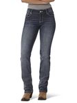 Wrangler Women's Premium Patch Mae Boot Cut Jean-Sits above Hip, Dark Indigo, 15x34