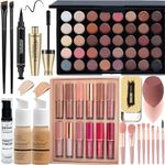 Make-Up Sets,All In One Make Up Set For Women,Makeup Kit Includes 40 Colors Eyeshadow Palette Mascara Foundation & Face Primer Eyeliner Stamp Lip Gloss Set Eyebrow Soap Makeup Sponge (SET A)