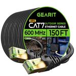 GearIT Cat7 Outdoor Ethernet Cable (150 Feet), SFTP Shielded Foil Twisted Pair, Waterproof - Black/Red, 150 Ft