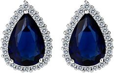 EVER FAITH Women's Cubic Zirconia Wedding Teardrop Prong Setting Stud Earrings Navy Blue Silver-Tone