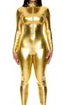 Forplay Women's Metallic Zip Front Mock Neck Catsuit, Gold, X-Small/Small