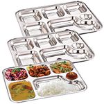 URBAN KRAFT 6in1 Stainless Steel Plates with Compartments/Bhojan Thali/Partition Plates Set of 3 for Lunch/Dinner/Kids Plate Pack of 3 /Thali - Extra Deep Mess Tray