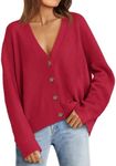 LILLUSORY Cardigan Sweaters for Women 2024 Fall Fashion Oversized Lightweight Sweater Knit Work Jackets Outfits Clothes Red XL