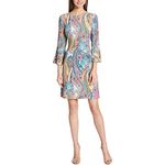 Tommy Hilfiger Women's Round Neck Printed Bell Sleeve Dress, Hot Pink Multi, 4