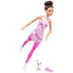 Barbie Careers Fashion Doll & Accessories, Brunette in Removable Pink Skate Outfit with Ice Skates & Trophy