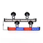 Xprite LED Emergency Traffic Advisor Dual Strobe Light Bar, Interior Windshield Safety Hazard Warning Flashing Lightbars w/Control Box, for Police Volunteer Firefighter Vehicles Trucks - Red Blue