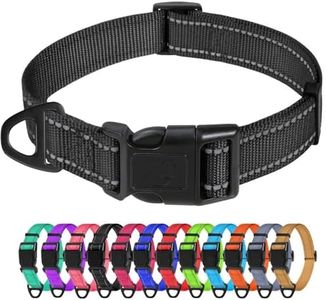 TagME Reflective Nylon Dog Collars, Adjustable Classic Dog Collar with Quick Release Buckle for Medium Dogs, Black, 1.0" Width