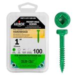 ARMOR TOOL Pocket Hole Screws - 1" Fine Thread Screws 100 Piece with Green Color Coat & Square Drive - AP-F-100-100