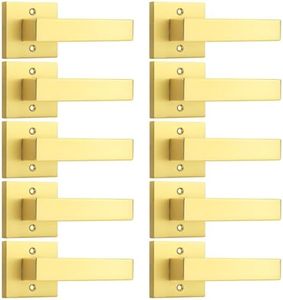 Probrico 10 Pack Gold Dummy Door Handles,Modern Closet Door Knobs,Heavy Duty Interior Non-Turning Handle Reversible for Right & Left Handed Side