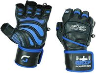 Grip Power Pads® Elite Leather Gym Gloves with Built-in 2" Wide Wrist Wraps - Leather Glove Design for Weight Lifting, Power Lifting, Bodybuilding & Strength Training Workout Exercises