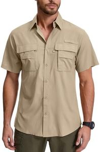 Mens UPF 50+ Sun Protection Breathable Button Down Lightweight Quick Dry Travel Hiking Fishing Short Sleeve Shirts (5016 Khaki, 3X-Large)
