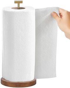 Acacia Wood Tissue Stand – Wooden Tissue Stand with Stainless Steel Gold Plated Handle, Satin Finish Countertop Organizer for Standard and Jumbo Rolls